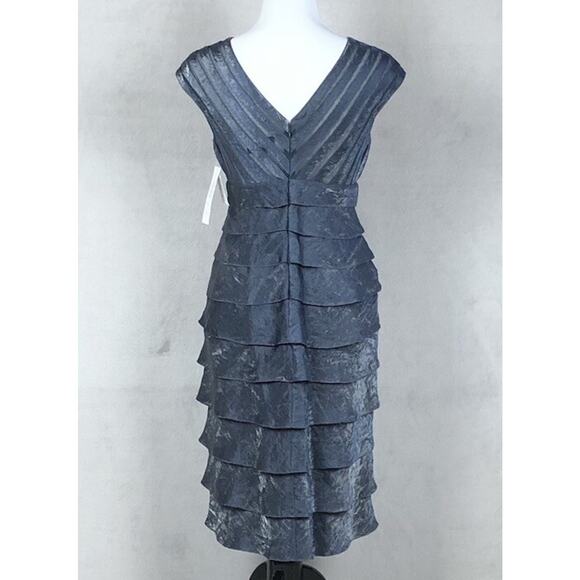 NWT ADRIANNA PAPELL Cocktail Dress Sz 6 Blue Midi Layered Lined Iridescent NEW - Picture 2 of 16
